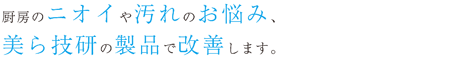厨房のニオイや汚れのお悩み、美ら技研の製品で改善します。